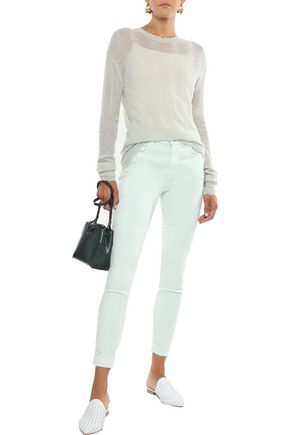 Click to view more detailed imagery on our partner's website J Brand Woman Alana Cropped Distressed High-Rise Skinny Jeans Mint
