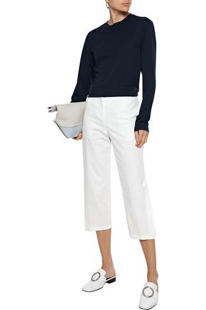 JIL SANDER CROPPED COTTON-BLEND TWILL TAPERED PANTS,3074457345621270283