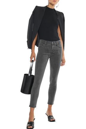 J Brand Cropped Coated Lyocell-blend Skinny Pants In Gray