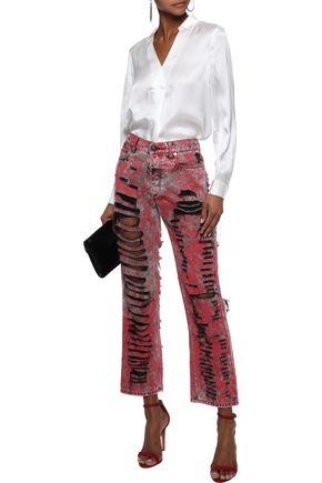 Gucci Distressed Painted Straight-leg Jeans In Red
