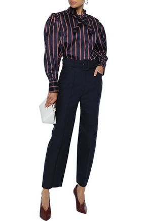 SANDRO LOES BELTED COTTON-BLEND STRAIGHT-LEG PANTS,3074457345621269023