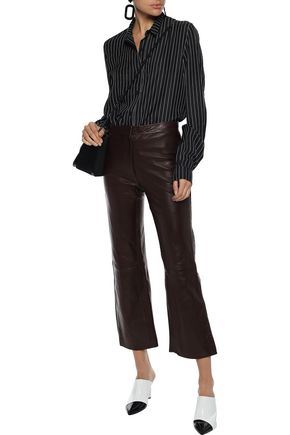 Sandro Leather Kick-flare Trousers In Chocolate