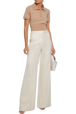 Adam Lippes Pleated Woven Wide-leg Pants In Ivory