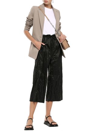 Mm6 Maison Margiela Woman Cropped Coated Canvas Wide-leg Pants Black