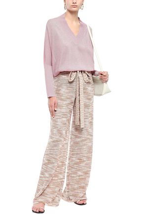 Missoni Belted Crochet-knit Wool Wide-leg Pants In Blush