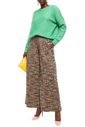 Missoni Striped Crochet-knit Wool-blend  Wide-leg Pants In Mustard