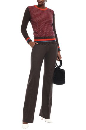 Etro Brushed Wool-blend Twill Bootcut Pants In Dark Brown