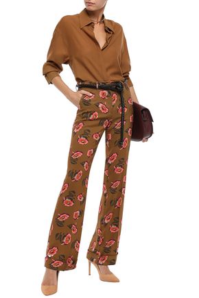 Etro Floral-print Twill Flared Pants In Light Brown