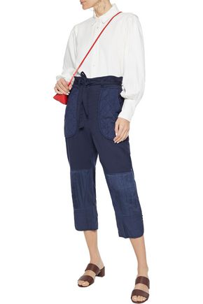 Sea O'keefe Cropped Quilted Cotton-twill Straight-leg Pants In Navy