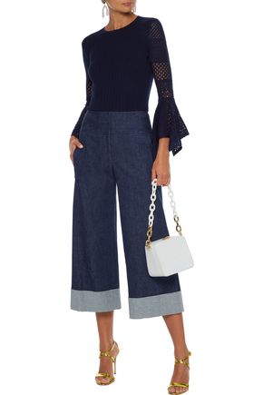 Carolina Herrera Button-embellished High-rise Wide-leg Jeans In Dark Denim