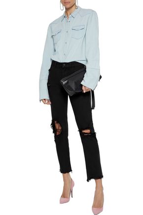 Alexander Wang T Zip-detailed Distressed Mid-rise Straight-leg Jeans In Black