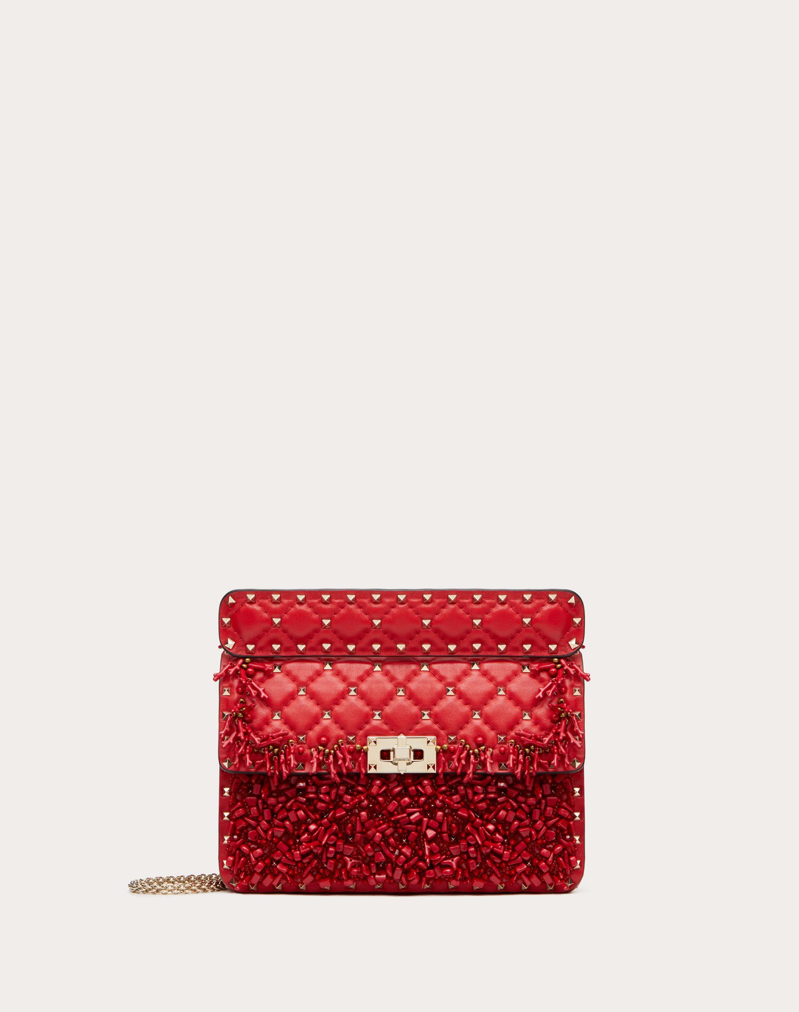 Valentino Garavani Medium Rockstud Spike.it Bag With Coral Embroidery In Rouge Pur
