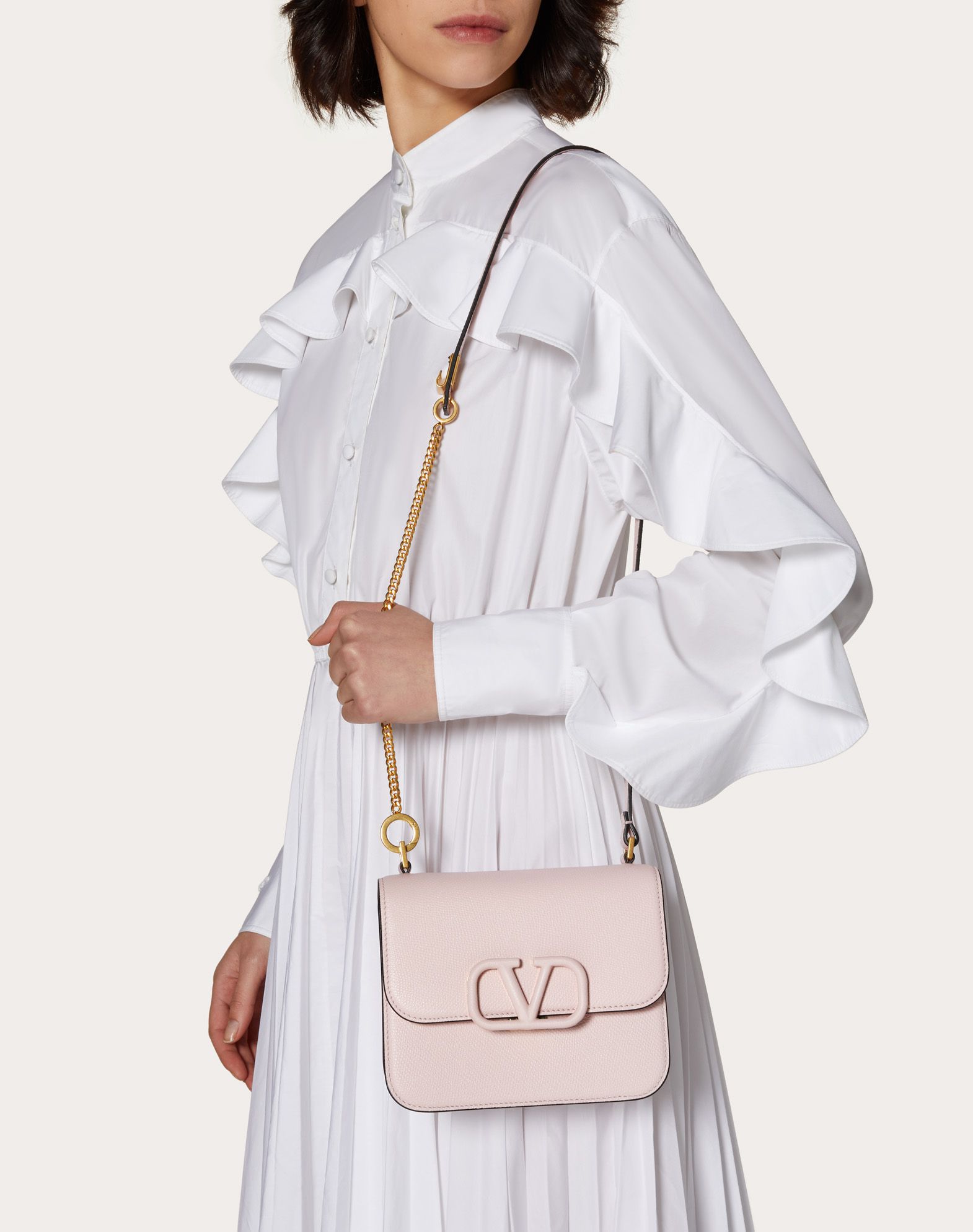 Small VSLING Grainy Calfskin Shoulder Bag for Woman | Valentino Online ...