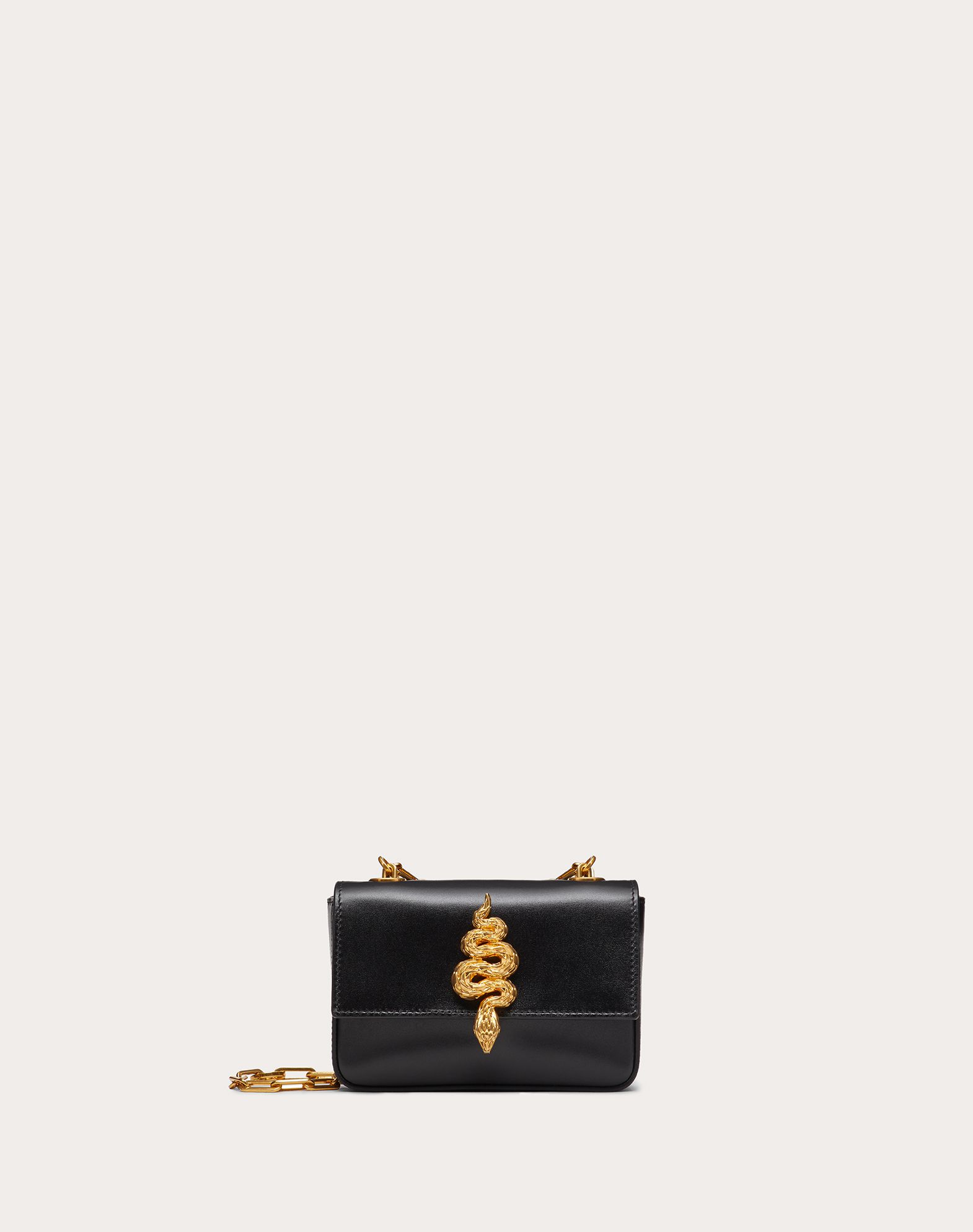 Valentino Garavani Mini Crossbody Bag In Glossy Calfskin With Serpent Accessory In Black