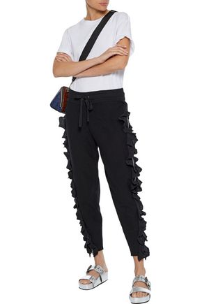 3.1 Phillip Lim / フィリップ リム 3.1 Phillip Lim Woman Zip-detailed Ruffled Wool-blend Track Trousers Black