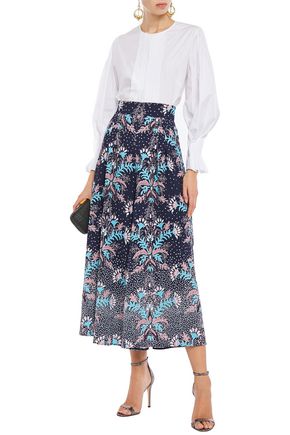 Peter Pilotto Printed Cloqué-jacquard Culottes In Navy