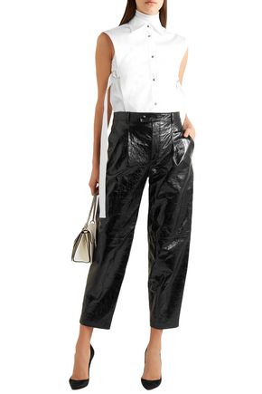 Givenchy Cropped Glossed Cracked-leather Straight-leg Pants In Black