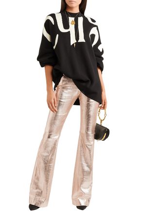 Chloé Metallic Textured-leather Bootcut Pants In Peach