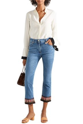 Etro Embellished High-rise Kick-flare Jeans In Mid Denim