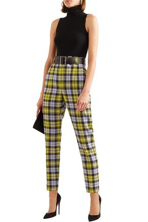 Versace Checked Woven Tapered Pants In Yellow