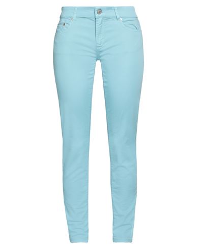 Care Label Woman Pants Turquoise Size 29 Cotton, Elastane In Blue