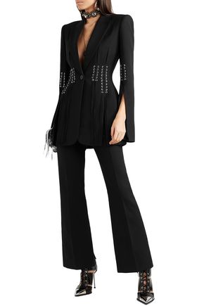 Alexander Mcqueen Grain De Poudre Wool Flared Pants In Black