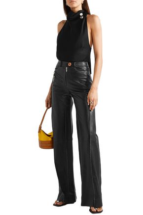 Ellery Fischer Embroidered Leather Wide-leg Pants In Black