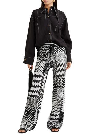 Missoni Patchwork Crochet-knit Flared Pants In Black