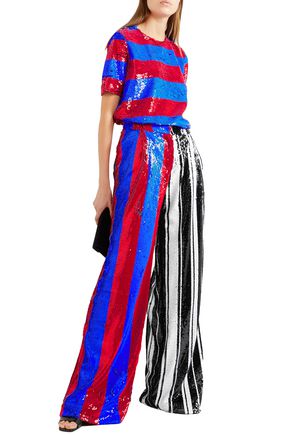 HALPERN STRIPED SEQUINED TULLE WIDE-LEG trousers,3074457345621669962