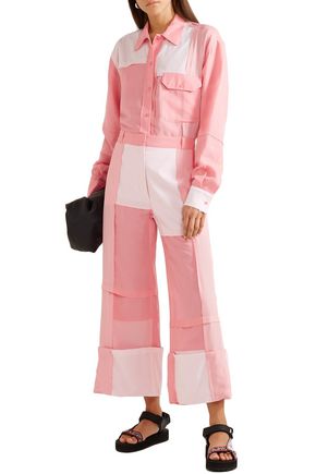 JW ANDERSON PATCHWORK COTTON, BRUSHED-TWILL AND CREPE DE CHINE WIDE-LEG PANTS,3074457345622619912