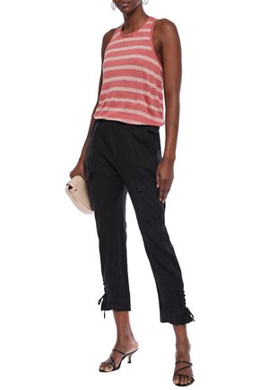 Joie Telutci Cropped Lace-up Linen Tapered Pants In Black