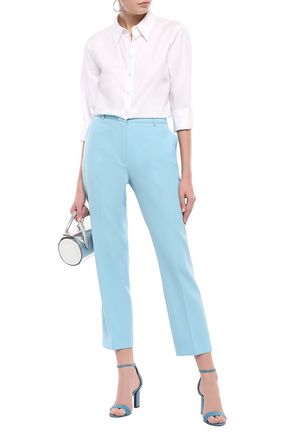 Victoria Victoria Beckham Cropped Wool-twill Straight-leg Trousers In Blue