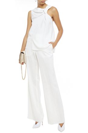 Victoria Beckham Satin-jacquard Wide-leg Trousers In Ivory