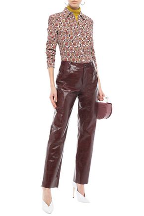 Victoria Beckham Woman Glossed Cracked-leather Straight-leg Trousers Merlot