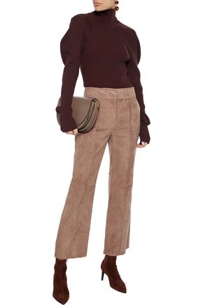 Joseph Ridge Cropped Suede Flared Pants In Antique Rose