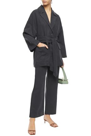 Shop Mara Hoffman Arlene Cropped Tencel And Linen-blend Straight-leg Pants In Charcoal