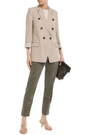 Brunello Cucinelli Woman Bead-embellished Mid-rise Straight-leg Jeans Army Green
