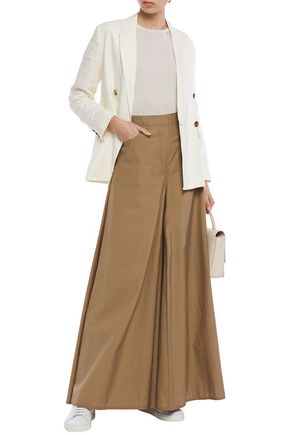 Brunello Cucinelli Crinkled Cotton-blend Wide-leg Trousers In Sand