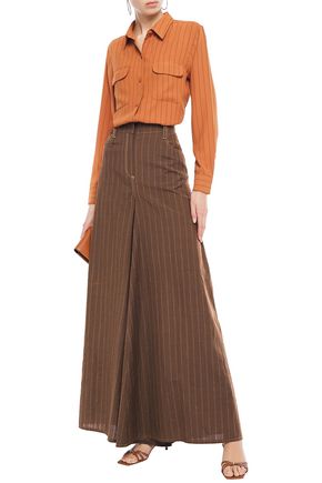 Brunello Cucinelli Pinstriped Crinkled-wool Wide-leg Pants In Chocolate