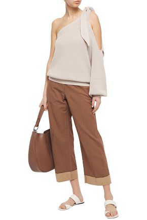 Brunello Cucinelli Cropped Cotton And Linen-blend Twill Wide-leg Pants In Brown