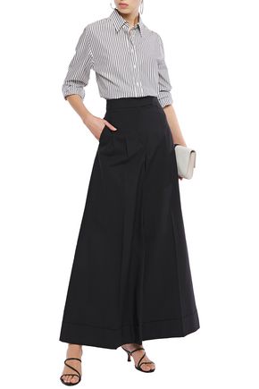 Brunello Cucinelli Crinkled Cotton-blend Wide-leg Trousers In Black