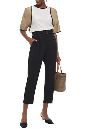 BRUNELLO CUCINELLI CROPPED BELTED CREPE TAPERED PANTS,3074457345621917260