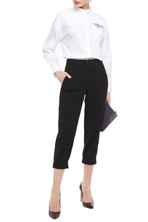 Brunello Cucinelli Cropped Belted Cotton-twill Tapered Pants In Black