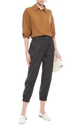 Brunello Cucinelli Bead-embellished Cropped Wool Tapered Trousers In Dark Grey