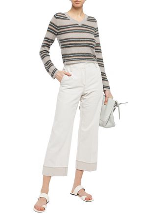 Brunello Cucinelli Cotton And Linen-blend Twill Straight-leg Pants In Off-white