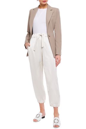 Brunello Cucinelli Cropped Gathered Crinkled-satin Tapered Pants In Ivory