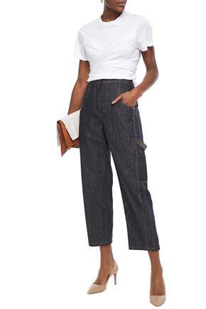 BRUNELLO CUCINELLI BEAD-EMBELLISHED CROPPED HIGH-RISE STRAIGHT-LEG JEANS,3074457345622947650