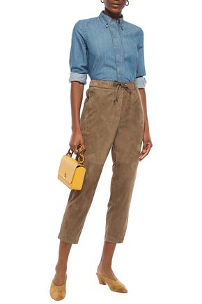 Brunello Cucinelli Cropped Nubuck Straight-leg Pants In Brown