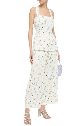 Shop Racil Desert Floral-print Crepe Wide-leg Pants In White