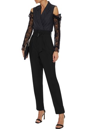 GIVENCHY BELTED PLEATED WOOL-CADY TAPERED PANTS,3074457345622024646